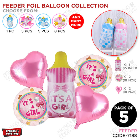 Baby Girl Feeder Foil Balloon - Pack Of 5