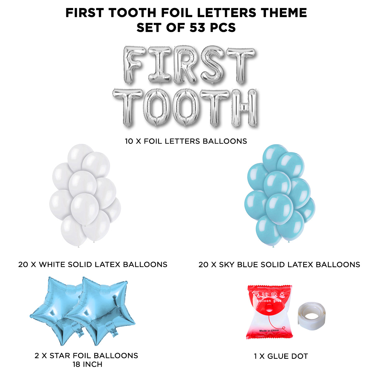 First Tooth Foil Letters Theme Without Curtain - Blue