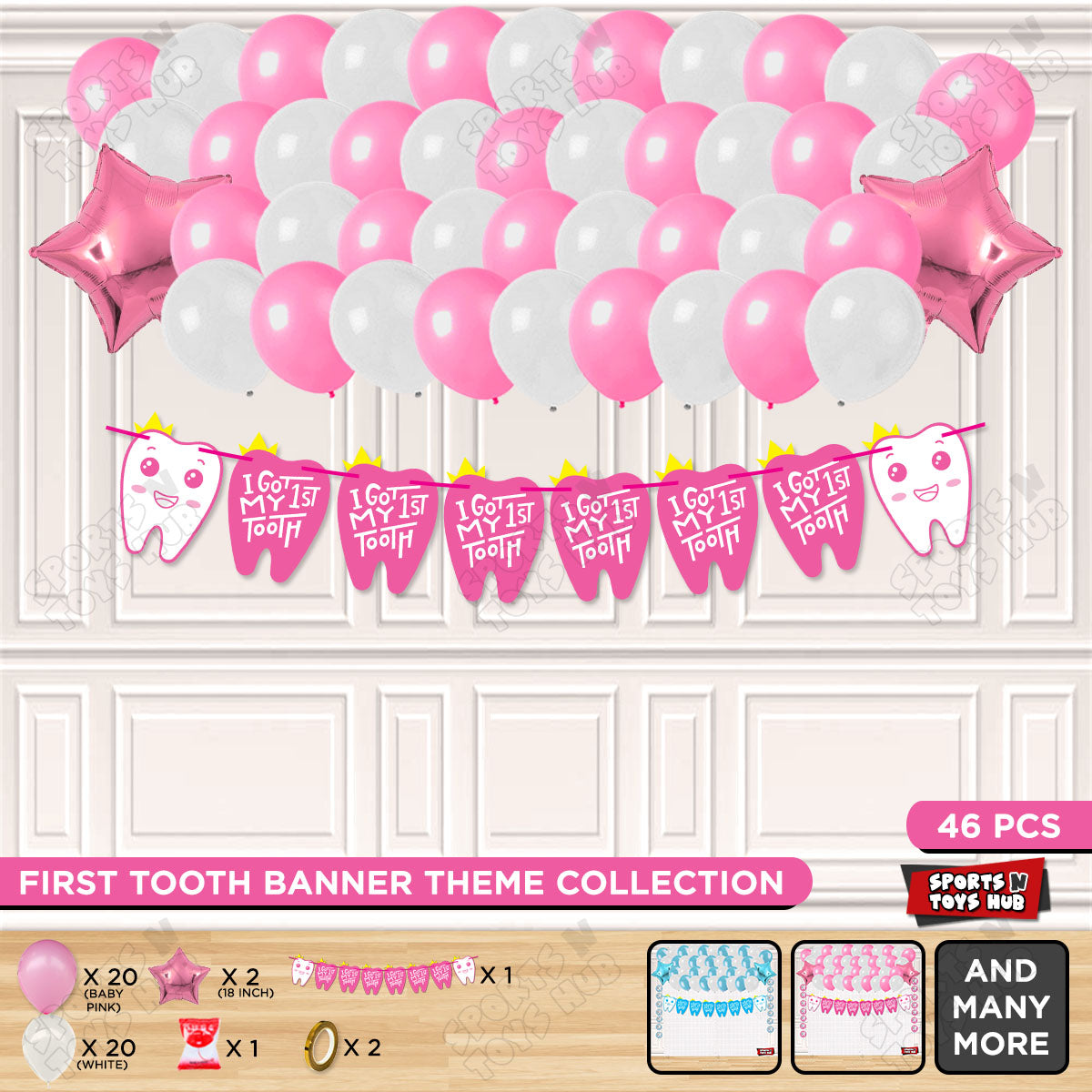 I Got My First Tooth Card Banner Garland Theme - Pink
