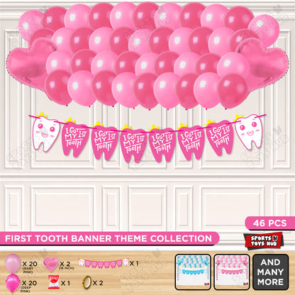 I Got My First Tooth Card Banner Garland Theme - Pink