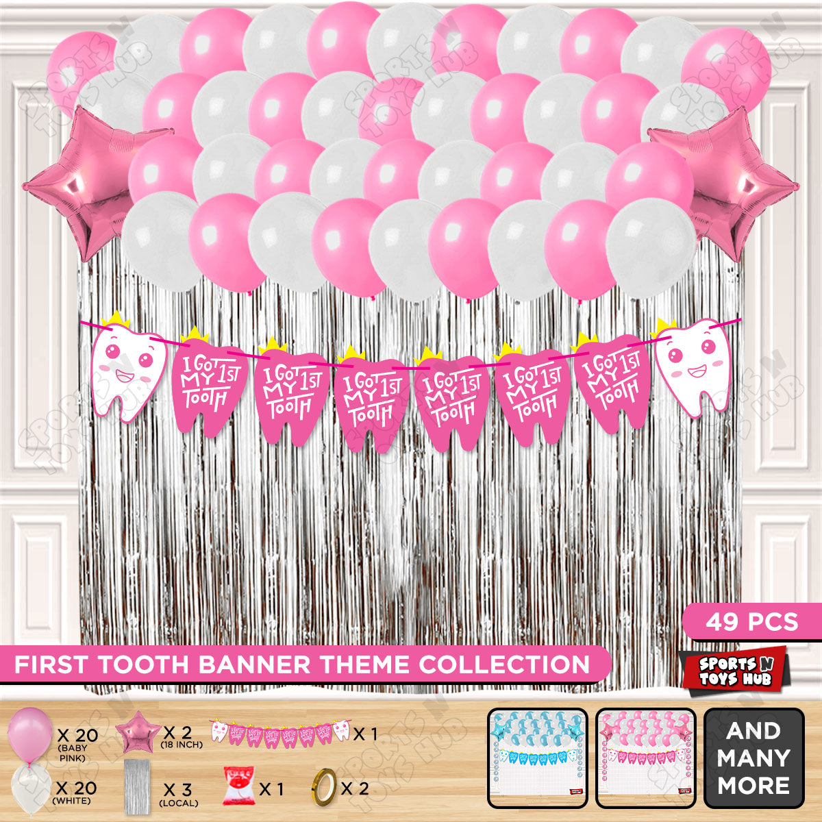 I Got My First Tooth Card Banner Curtain Theme - Pink