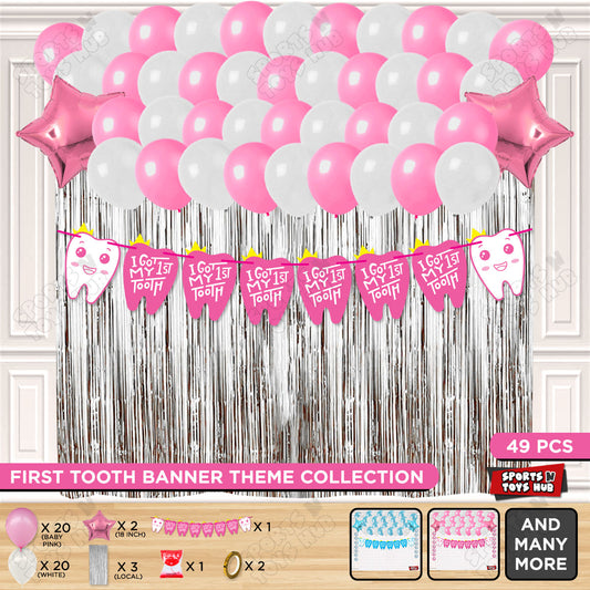 I Got My First Tooth Card Banner Curtain Theme - Pink