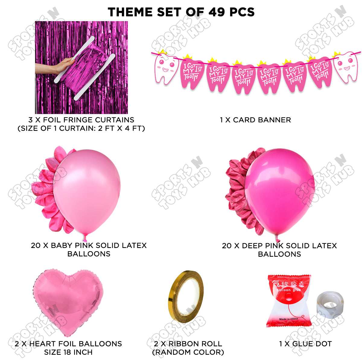 I Got My First Tooth Card Banner Curtain Theme - Pink