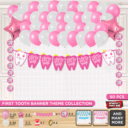 I Got My First Tooth Card Banner Rectangle Curtain Theme - Pink