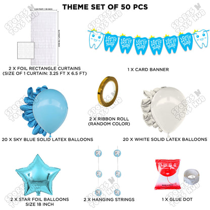 I Got My First Tooth Card Banner Rectangle Curtain Theme - Blue