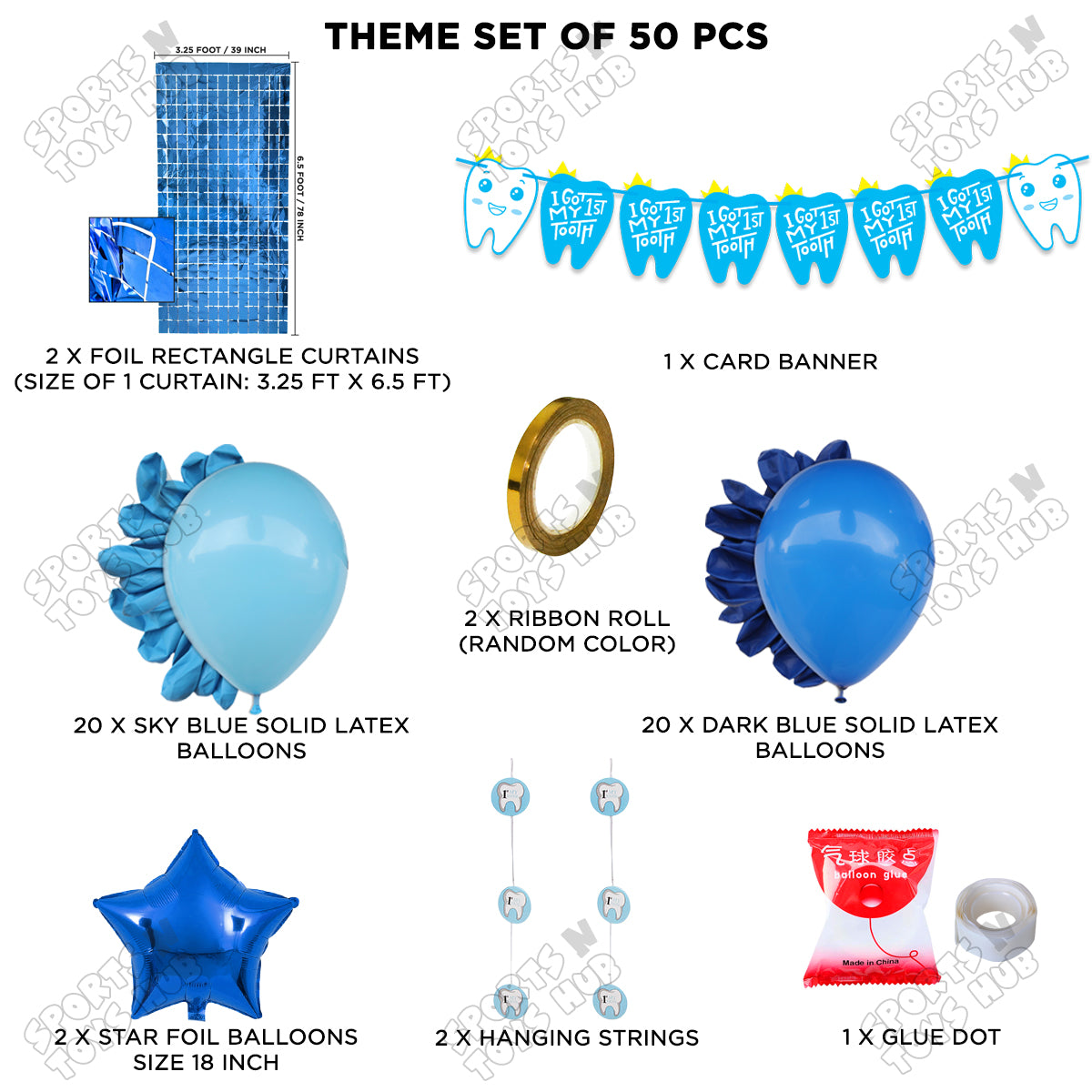 I Got My First Tooth Card Banner Rectangle Curtain Theme - Blue