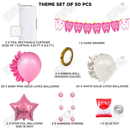 I Got My First Tooth Card Banner Rectangle Curtain Theme - Pink