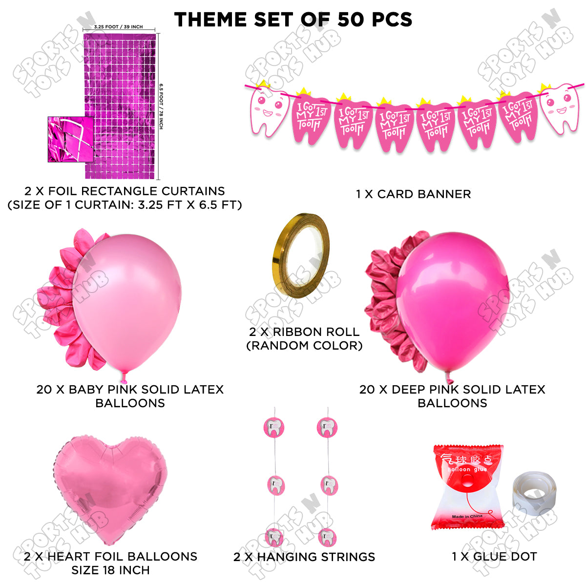 I Got My First Tooth Card Banner Rectangle Curtain Theme - Pink