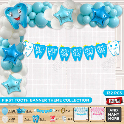 I Got My First Tooth Card Banner Arch Theme - Blue
