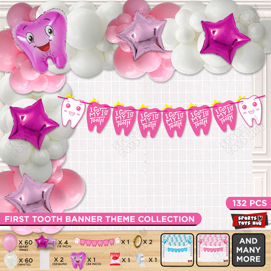 I Got My First Tooth Card Banner Arch Theme - Pink