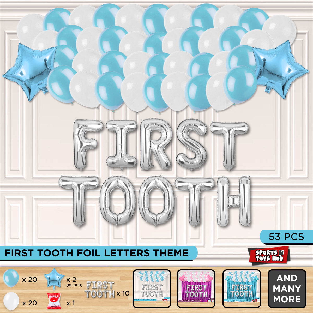First Tooth Foil Letters Theme Without Curtain - Blue