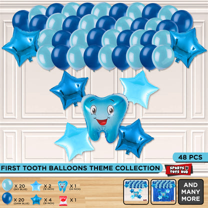 First Tooth Foil Balloon Theme Without Curtain - Blue