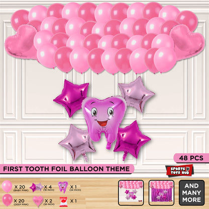 First Tooth Foil Balloon Theme Without Curtain - Pink