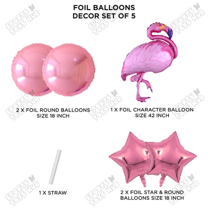 Flamingo Bird Pack Of 5 Foil Balloon Set