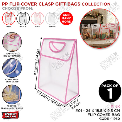 28 × 18.5 × 9 CM / 01 Transparent PVC Gift Bag with Die-Cut Handle & Flip Cover – Packaging Bag for Gifts, Party Favors, Boutique Products, Retail Packaging, Wedding Events, Gift Wrapping & Special Occasions