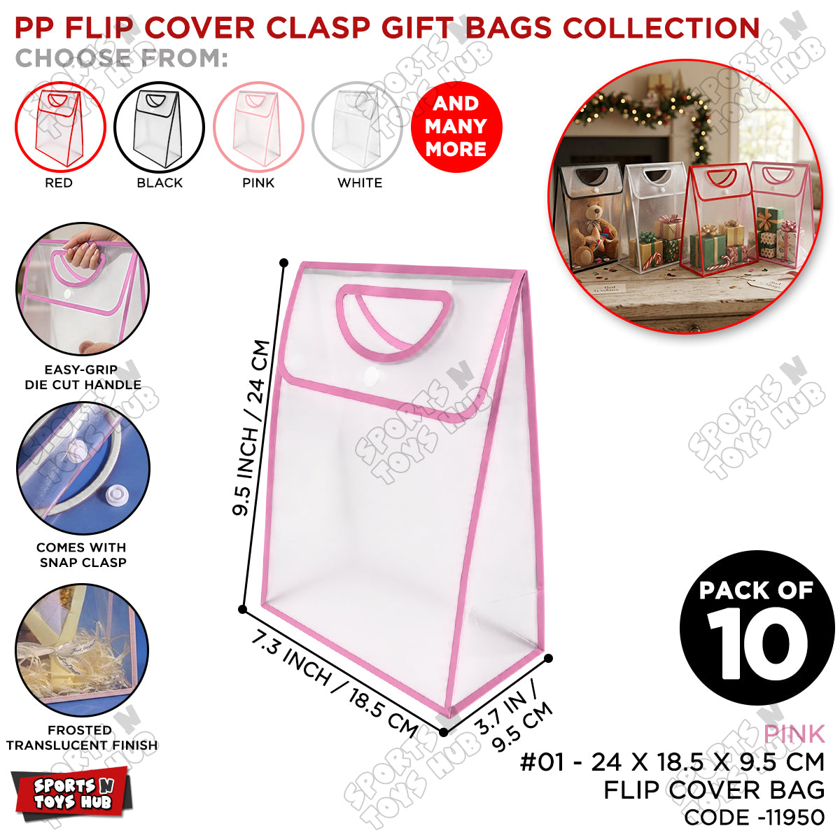 28 × 18.5 × 9 CM / 01 Transparent PVC Gift Bag with Die-Cut Handle & Flip Cover – Packaging Bag for Gifts, Party Favors, Boutique Products, Retail Packaging, Wedding Events, Gift Wrapping & Special Occasions