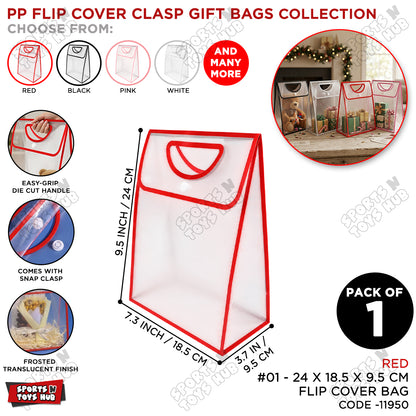 28 × 18.5 × 9 CM / 01 Transparent PVC Gift Bag with Die-Cut Handle & Flip Cover – Packaging Bag for Gifts, Party Favors, Boutique Products, Retail Packaging, Wedding Events, Gift Wrapping & Special Occasions