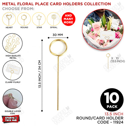 Metal Floral Round Shape Place Card Holders - Pack Of 10