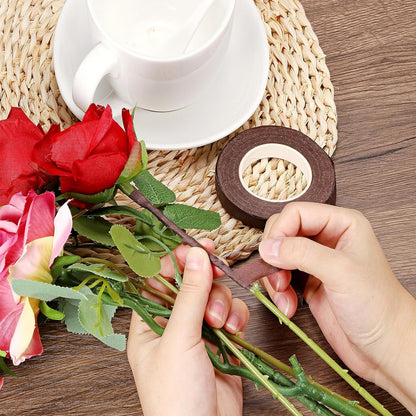 Brown Floral Tape 1.2cm x 25 Yards – Premium Self-Adhesive Florist Stem Wrap Tape for Fresh & Artificial Flowers, Bouquet Wrapping, Floral Arrangements, Wedding Bouquets, Corsages, Boutonnieres & DIY Floral Crafts