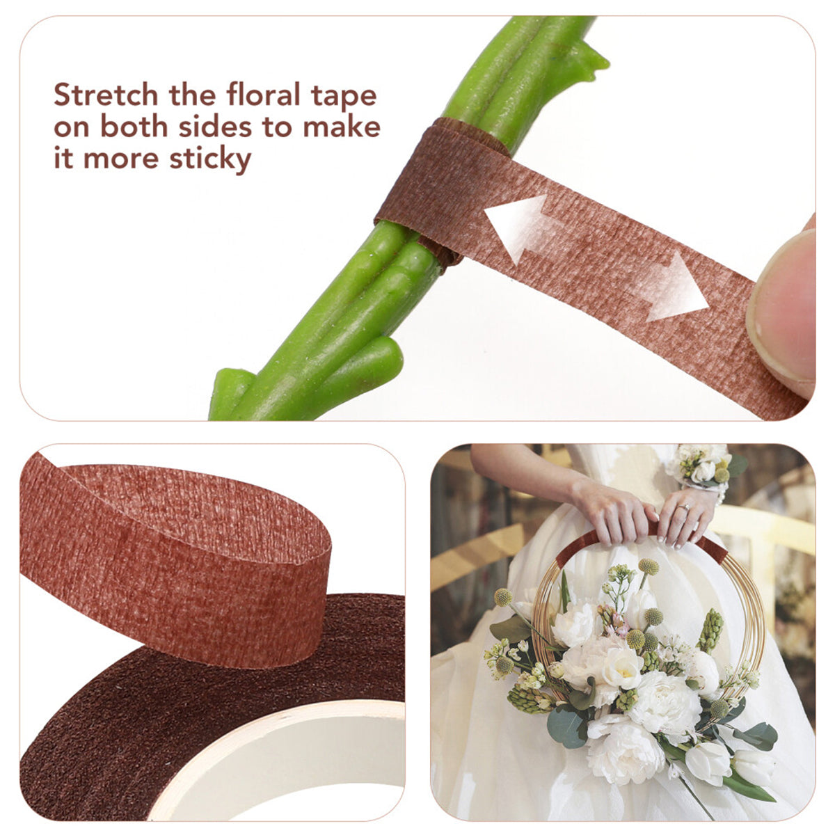Brown Floral Tape 1.2cm x 25 Yards – Premium Self-Adhesive Florist Stem Wrap Tape for Fresh & Artificial Flowers, Bouquet Wrapping, Floral Arrangements, Wedding Bouquets, Corsages, Boutonnieres & DIY Floral Crafts