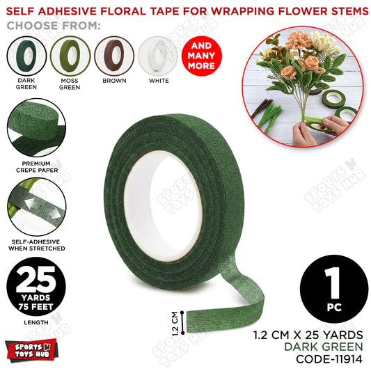 Dark Green Floral Tape 1.2cm x 25 Yards – Premium Florist Stem Wrap Tape for Fresh Flowers, Bouquet Wrapping, Floral Arrangements, Wedding Bouquets, Artificial Flowers & DIY Floral Crafts