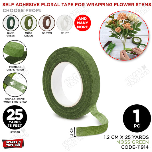 Moss Green Floral Tape 1.2cm x 25 Yards – Premium Florist Stem Wrap Tape for Fresh Flowers, Bouquet Wrapping, Wedding Bouquets, Artificial Flowers & DIY Floral Crafts
