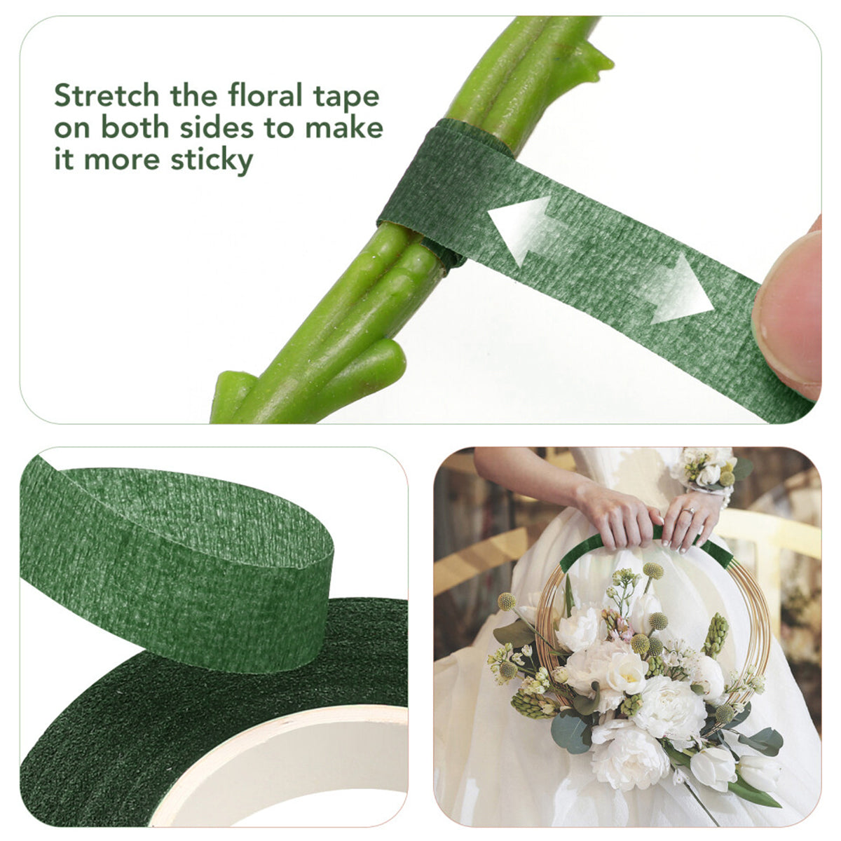 Dark Green Floral Tape 1.2cm x 25 Yards – Premium Florist Stem Wrap Tape for Fresh Flowers, Bouquet Wrapping, Floral Arrangements, Wedding Bouquets, Artificial Flowers & DIY Floral Crafts