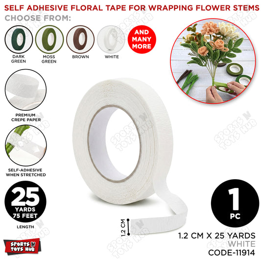 White Floral Tape 1.2cm x 25 Yards – Premium Florist Stem Wrap Tape for Fresh Flowers, Bouquet Wrapping, Wedding Bouquets, Artificial Flowers & DIY Floral Crafts