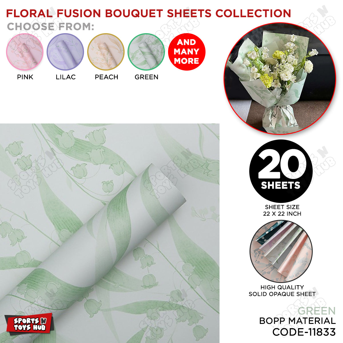 Floral Fusion Solid Opaque Sheets – Premium Bouquet Wrapping Paper for Flowers, Gift Packaging & Event Decoration