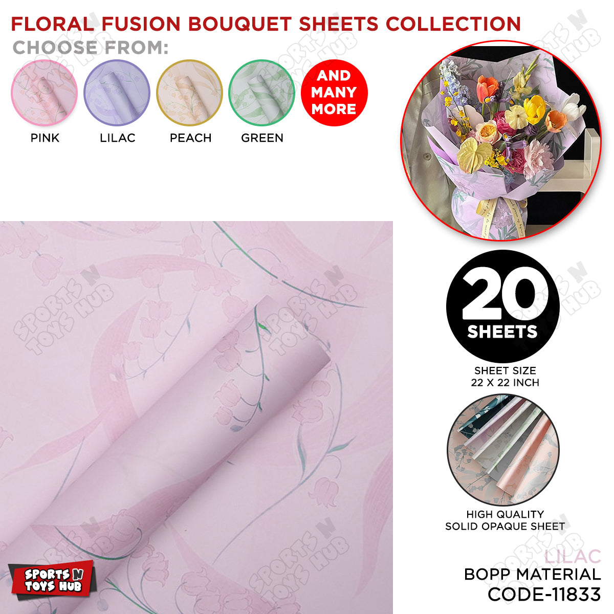 Floral Fusion Solid Opaque Sheets – Premium Bouquet Wrapping Paper for Flowers, Gift Packaging & Event Decoration