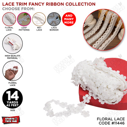White Floral Lace Trim Fancy Ribbon - 14 Yard