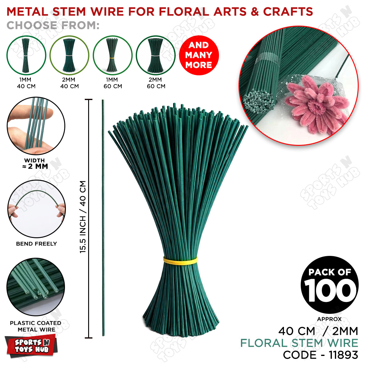 Floral Stem Wire 2mm – Premium Green Florist Craft Wire for Artificial Flowers, Wreath Making, Bouquet Arrangements, DIY Floral Crafts & Decoration Supplies