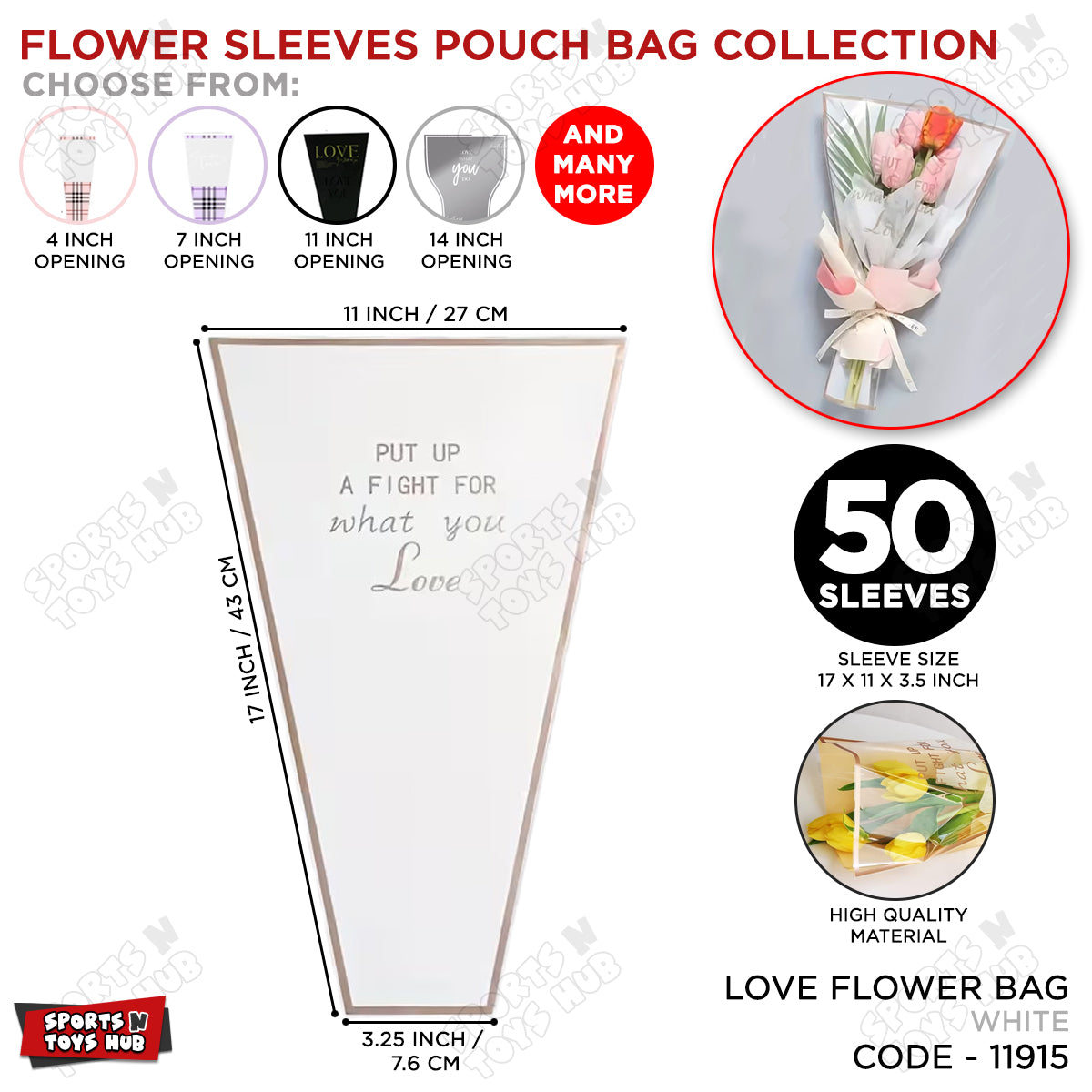 ”Put Up a Fight for What You Love” Printed Flower Sleeves & Pouch Bags Collection – Inspirational Floral Bouquet Wrapping Bags for Flower Packaging