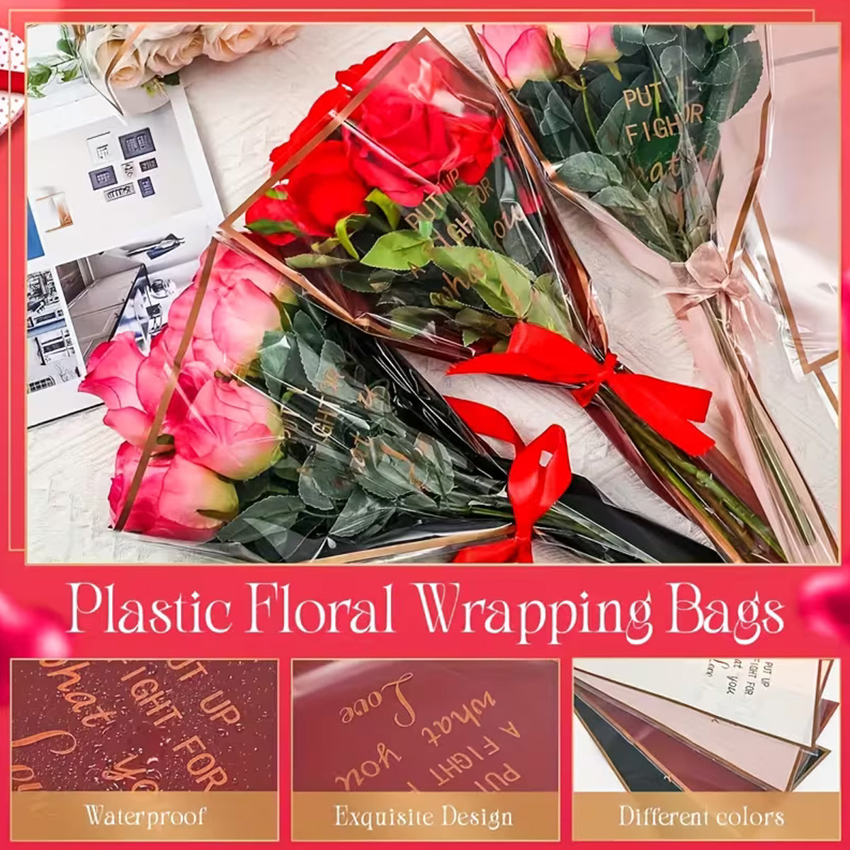 ”Put Up a Fight for What You Love” Printed Flower Sleeves & Pouch Bags Collection – Inspirational Floral Bouquet Wrapping Bags for Flower Packaging