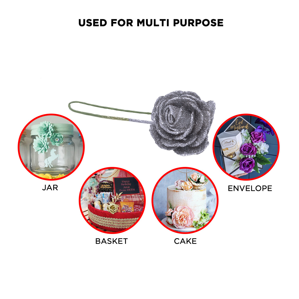 Multi Purpose Artificial 50MM Fomic Rose Flower Glitter