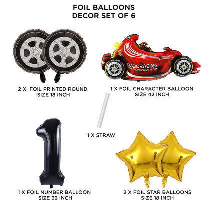 Formula One Foil Balloon Set Set With Number Collection - Pack Of 6