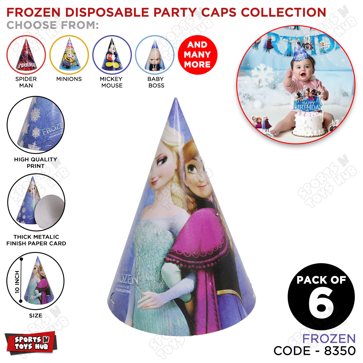 Fr0zen Cartoons Characters Caps - 6 Pcs
