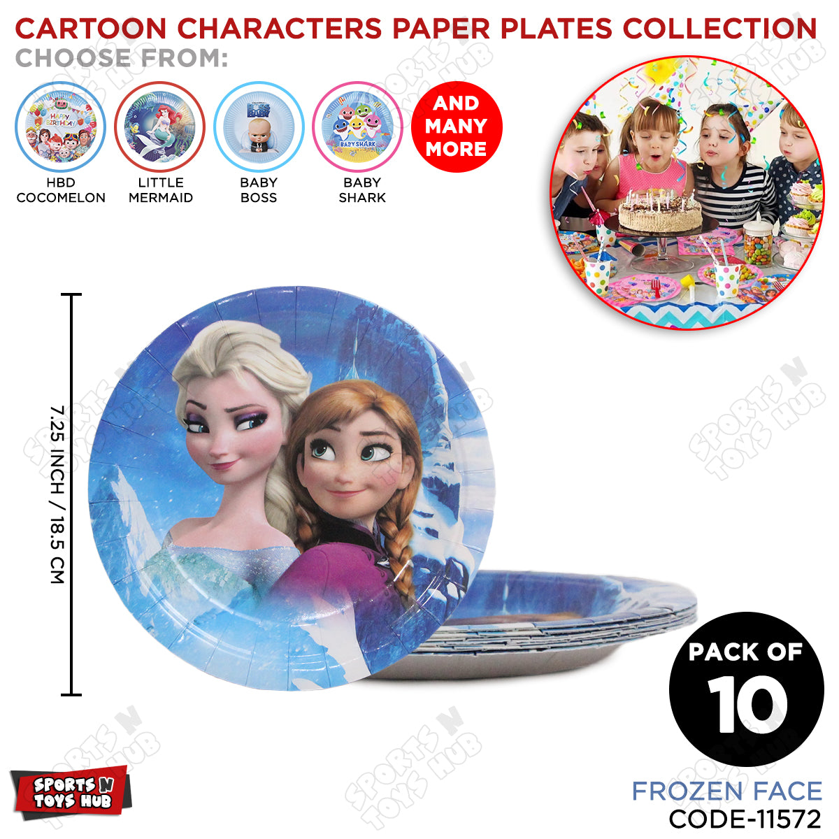 Printed Cartoon Character Frozen Disposable Plates - Pack Of 10