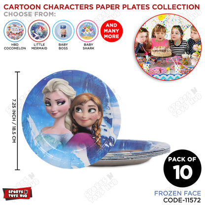 Printed Cartoon Character Frozen Disposable Plates - Pack Of 10
