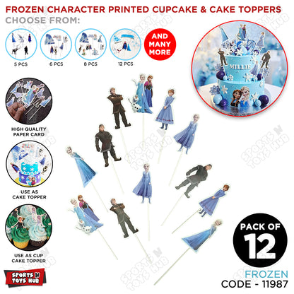 Cartoon Characters HBD Frozen Princess Cup Cake Topper - 12 Pcs