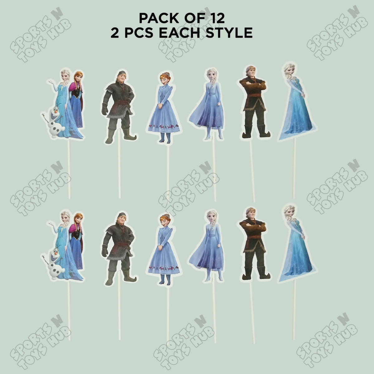 Cartoon Characters HBD Frozen Princess Cup Cake Topper - 12 Pcs