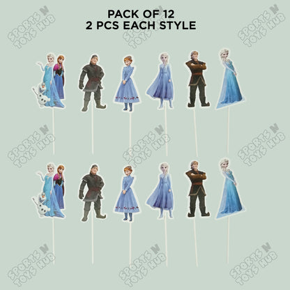 Cartoon Characters HBD Frozen Princess Cup Cake Topper - 12 Pcs