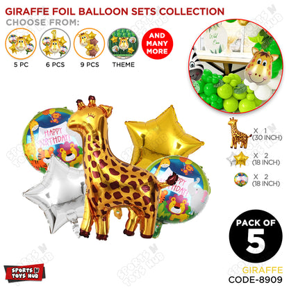 Jungle Safari Giraffe Pack Of 5 Foil Balloon Set