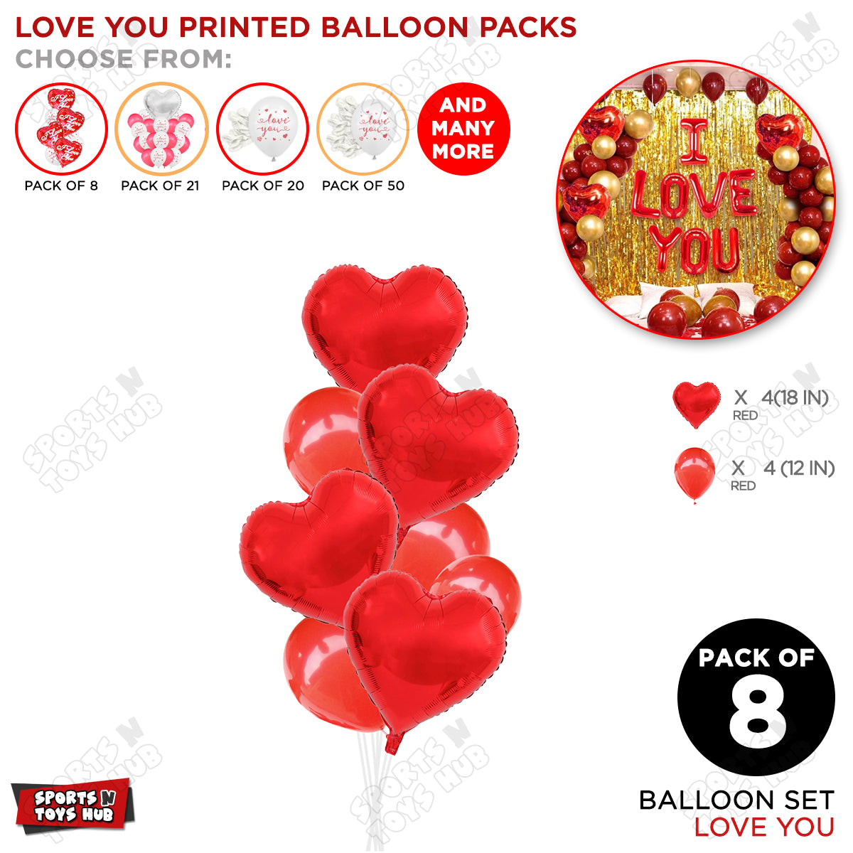 Heart Foil Balloon With Latex Balloon Pack Of 8 Set