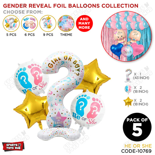 Gender Reveal Pack Of 5 Foil Balloon Set