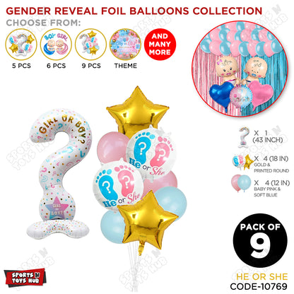 Gender Reveal Pack Of 9 Foil Balloon Set