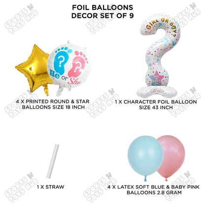 Gender Reveal Pack Of 9 Foil Balloon Set