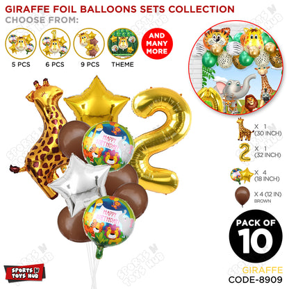 Jungle Safari Giraffe Pack Of 10 Foil Balloon Set