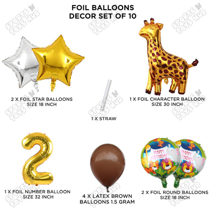 Jungle Safari Giraffe Pack Of 10 Foil Balloon Set