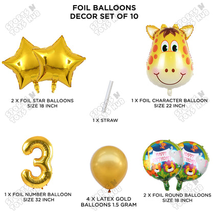 Jungle Safari Giraffe Face Pack Of 10 Foil Balloon Set